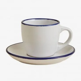 Pacote De 2 Xícaras De Café Em Grés Ronilena Com Pires, 9 Cl Azul Ken - Gardénia Branco - Sklum