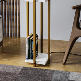 Candeeiro de Pé Shelf Lamp – Dourado e Branco – 25x25x130 cm