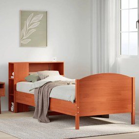 vidaXL Cama com estante sem colchão 90x190cm pinho maciço castanho-mel