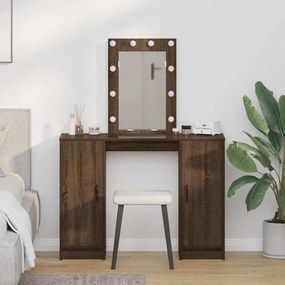 Mesa de Maquiagem vidaXL com Luzes LED Castanho Carvalho 102x33x135 cm