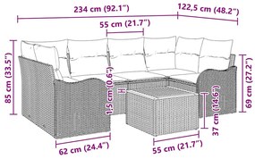 Conjunto de Sofá de Jardim de 7 Peças com Almofadas em Rattan Poliéste