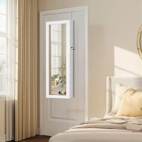 Armário suspenso para joias com espelho para montagem na parede 37 x 10 x 120 cm Branco + Bege