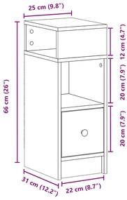 Mesa de cabeceira com gaveta 25x31x66 cm cinzento cimento