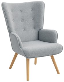 HOMCOM Poltrona de Sala em Tecido Bouclette Poltrona Capitonê e Acolchoada com Pés em Madeira 71x74x96 cm Cinza Claro | Aosom Portugal