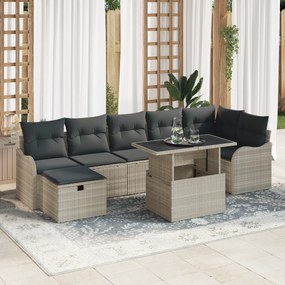 Conjunto de Sofá de Jardim vidaXL com 8 Peças e Almofadas Cinza-Claro