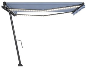 Toldo retrátil manual com LED 450x350 cm azul e branco