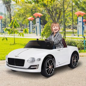 HomCom Carro elétrico com controle remoto 2 velocidades com faróis musica licencia de Bentley GT para crianças acima de 3 anos 108x60x43 cm Branco