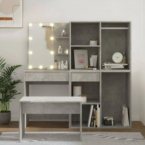 vidaXL Conjunto toucador c/ LEDs madeira processada cinza cimento