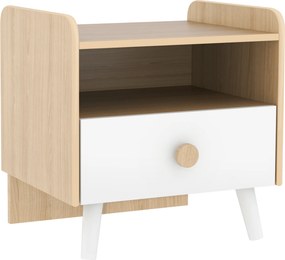 AIYAPLAY Mesa de Cabeceira Infantil de Madeira Mesa de Cabeceira para Crianças com Gaveta Bordas Redondas 40x32,5x40 cm Branco e Madeira | Aosom Portugal