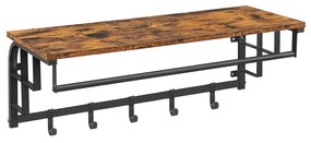 Cabide de parede VASAGLE, suporte para roupas com 5 ganchos removíveis, prateleira flutuante com trilho para pendurar, para corredor, quarto, sala de estar, marrom rústico e preto LCR102B01