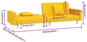 Sofá-cama 2 lugares com duas almofadas tecido amarelo