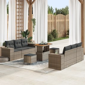 Conjunto de Sofá de Jardim vidaXL 9 Peças com Almofadas Cinza Vime Sin