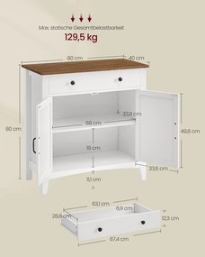 Armário de cozinha 40 x 80 x 80 cm com gavetas e portas em branco nuvem e castanho mel