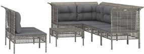 8 pcs conjunto lounge de jardim c/ almofadões vime PE cinzento