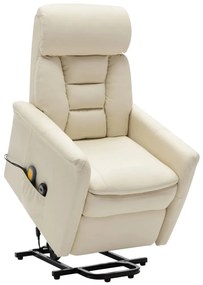 vidaXL Poltrona de massagens elevatória couro artificial branco nata