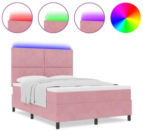 Cama Box com Colchão e LED Rosa 160x200 cm Veludo