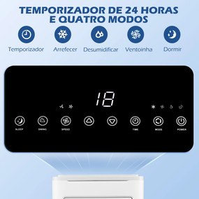 HOMCOM Ar Condicionado Portátil 9000BTU 1010W Refrigerador Ventoinha D