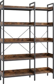 Estante de Canto com 5 Níveis, 113 x 30 x 167 cm, Montagem em L ou em Linha Reta, Castanho+Preto