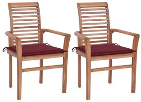 Cadeiras jantar c/ almofadões vermelho tinto 2 pcs teca maciça