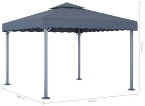 Gazebo com cordões de luzes LED 300x300 cm alumínio antracite