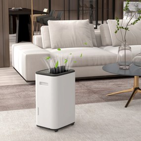 HOMCOM Desumidificador Elétrico Depósito de Água 6 Litros 20L/Dia com 4 Modos 2 Velocidades Ecrã LED Temporizador Silencioso para Dormitório Sala de Estar Cozinha 33,5x26x53 cm Branco
