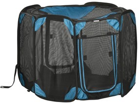 PawHut Parque para Cães de 8 Painéis Parque para Animais de Estimação com Bolsa de Transporte Parque Animais Portátil Ø91x58cm Azul