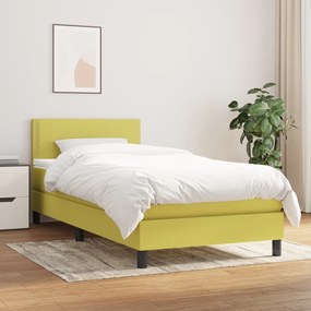 vidaXL Cama com molas/colchão 100x200 cm tecido verde