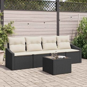 vidaXL Conjunto de Jantar com 5 Peças e Almofadas Preto Vime PE