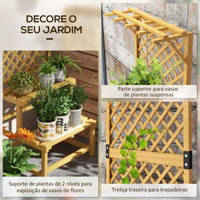 Suporte para Plantas de Madeira com Treliça Suporte para Vasos de 2 Ní