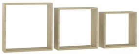 Prateleiras de parede forma de cubo 3pcs cm cor carvalho sonoma