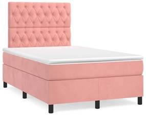 Cama box spring c/ colchão luzes e LED 120x190 cm veludo rosa