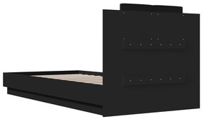 Estrutura de cama com cabeceira e luzes LED 100x200 cm preto