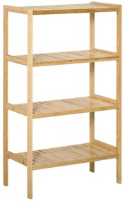 HOMCOM Estante Bambu 4 Níveis Organizador Multifuncional Casa Banho Cozinha Sala Estar 62x33x112cm Cor Natural