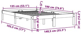 Estrutura de cama 135x190 cm madeira pinho maciça castanho cera