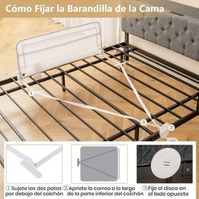 Barreira de Cama para Crianças Pequenas Dobrável de 100 cm com Capa Removível e Lavável e Correia de Segurança Branca