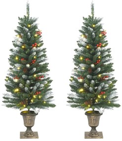 vidaXL Árvores de Natal artificiais 2 pcs 100 LEDs 120 cm verde/branco