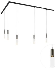 Sistema de iluminação de trilho moderno com 5 pendentes Gunmetal monofásicos - Iconic Lloyd