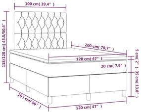 Cama box spring c/ colchão/LED 120x200 cm veludo verde-escuro