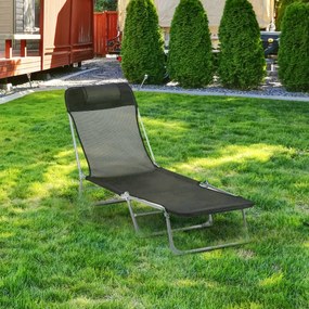 Outsunny Espreguiçadeira dobrável e reclinável de jardim com apoio de cabeça e encosto ajustável em 5 níveis Tecido textilene respirável 182x56x24,5 cm preto