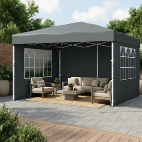 Tenda dobrável de 3 x 3 m, com paredes laterais, resistente, pavilhão para jardim cinzento