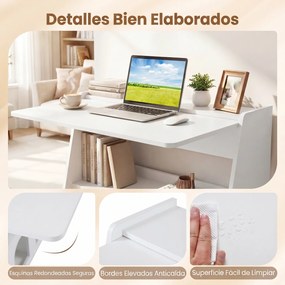 Secretária para Computador com Rodas, 78,5 x 57,5 x 80 cm, Ala Lateral Dobrável, Branco