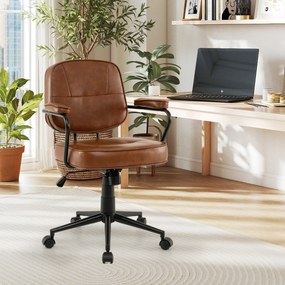 Cadeira de escritório ergonómica estilo meados do século com braços acolchoados, giratória e ajustável em altura com rodas castanho