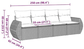 4 pcs conjunto de sofás para jardim c/ almofadões vime PE preto