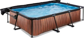 Piscina retangular Wood 300 x 200 x 65 cm com bomba de filtragem e cobertura - Castanho