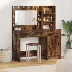 Conjunto de Mesa de Maquiagem 2 Peças com LED e Madeira Fumada