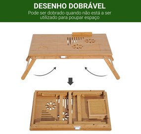 Mesa para computador portátil Bambu dobravel Altura ajustável 1 gaveta