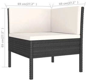 5 pcs conjunto lounge de jardim c/ almofadões vime PE preto