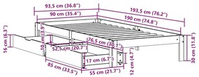 Estrutura de cama com gavetas 90x190 cm pinho maciço branco