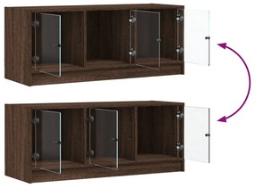 Móvel de TV c/ portas de vidro 102x37x42 cm carvalho castanho