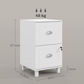 Bloco de Gavetas com 2 Gavetas Fechadura e Barras para Documentos A4 e Carta 40x41,5x67,5 cm Branco